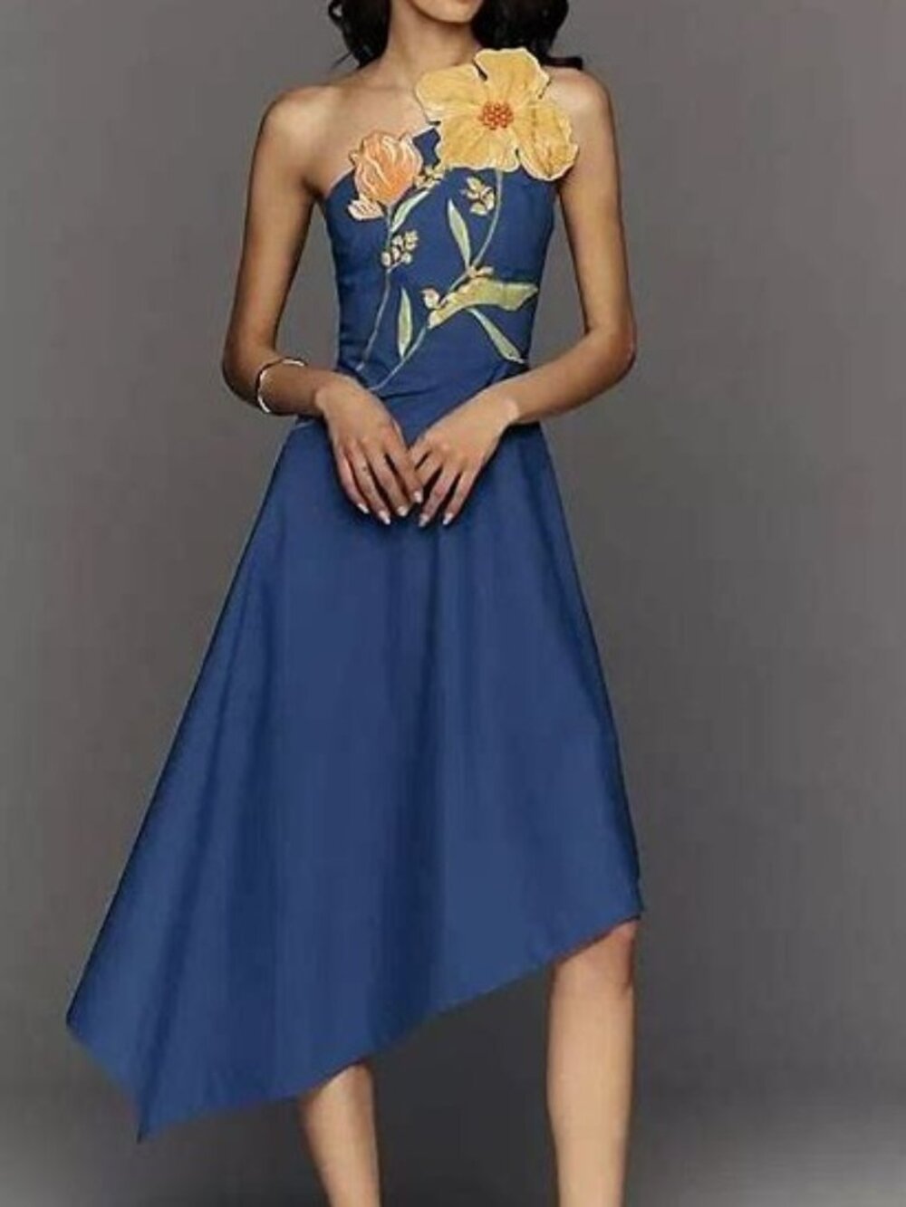 Yukiko Noritake X Anthropologie Asymmetric Floral Midi Dress Size 8P